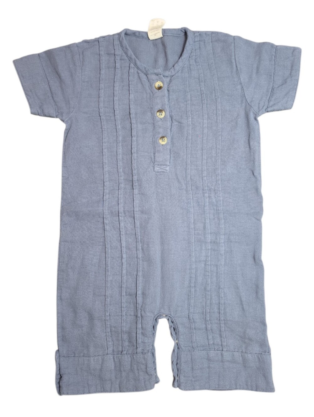 Kate Quinn Light Blue Baby Romper with Button Placket 6-12M 100% Organic Cotton